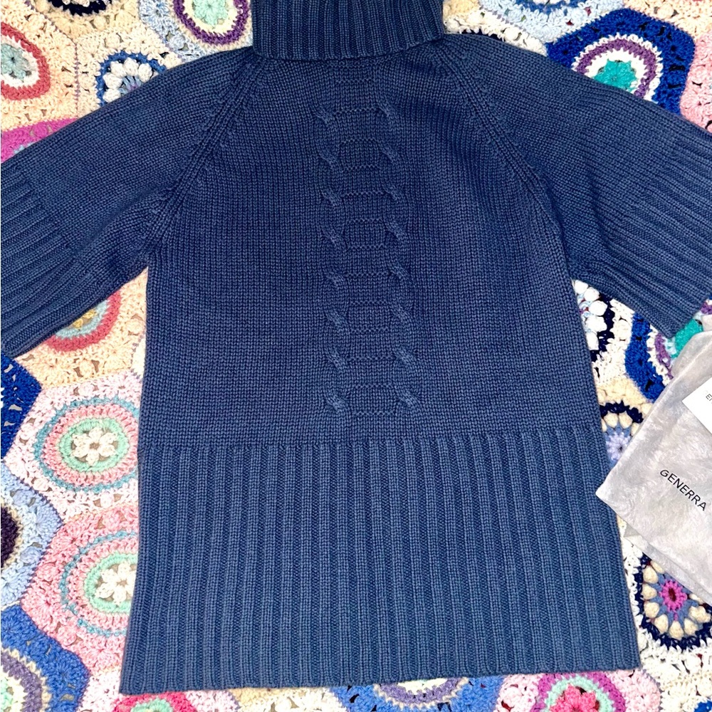 Generra Blue Turtleneck Cable Knit Sweater XS